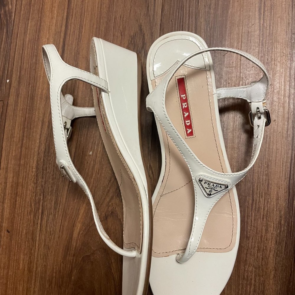 Vintage Prada Patent Leather Thong Wedge Sandal